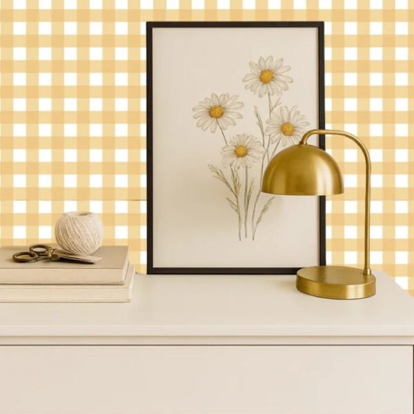 Honey Checks Behang | Geel SW-81-VR01 – sfeerfoto 1